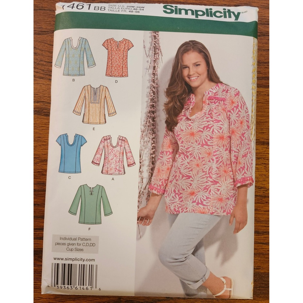 Simplicity 1461 Tunic Sewing Pattern Womens Plus Size 20W-28W C D DD Cup Uncut